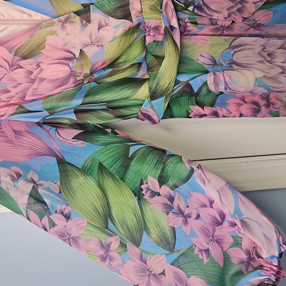 Alex Marie Sheer Long Sleeve Faux Wrap V-neck Ruffled Dress: Wisteria: Size- 14 - Picture 4 of 14